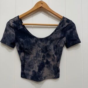 Lululemon Align Tee Nulu Crop Top Size 2 Diamond Dye Lunar Rock Navy Tie Dye